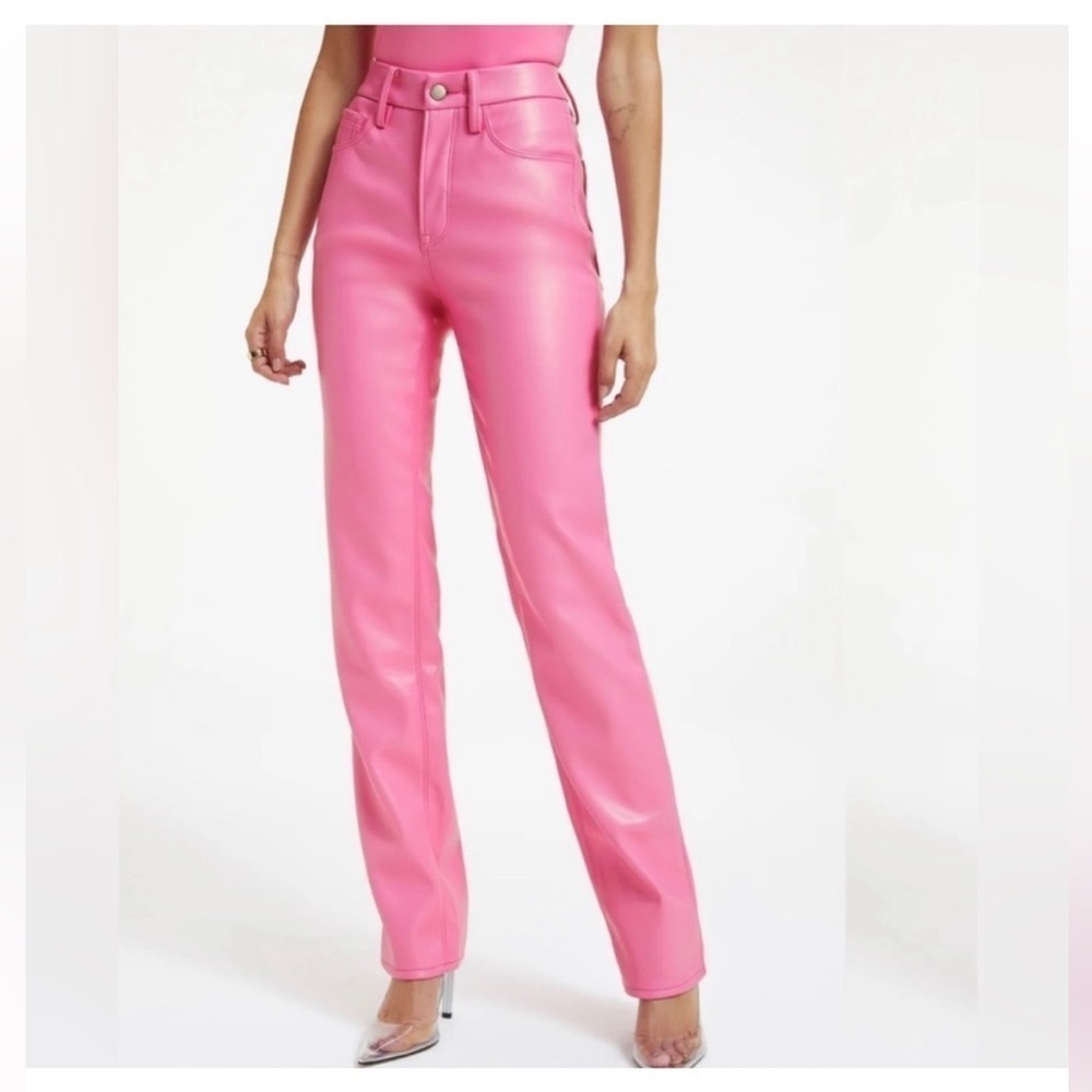 Good American Good Icon Faux Leather Pants💕SOLD OUT💕Barbie Core Pink Size 4/27 - Picture 6 of 12